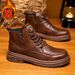 European Warm Series Martin Winter Genuine British Style High-top Leather Thick-soled Fleece-lined Short Mid-top Work Boots Men's Shoes_vogvips.com