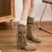 Wasteland Style Handwoven Tassel Knight Women, Thick Sole, Chunky Heel, Over-the-Knee, Slimming, Slouchy Mid-Calf Boots_vogvips.com