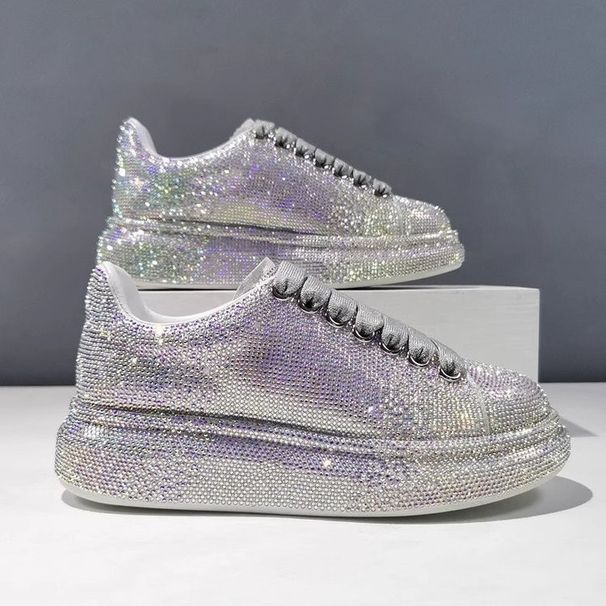 Glitter Platform Sneakers Trendy Gradient Color Casual Shoes With Cross Strap Design, Comfortable Low Heel & Rubber Sole For Everyday Wear_vogvips.com