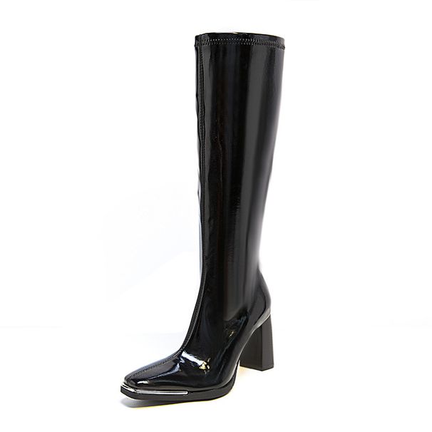 European And American Style Martin For Women 2025 New Square Toe Patent Leather Tube Chunky Over-the-Knee High Heel_vogvips.com