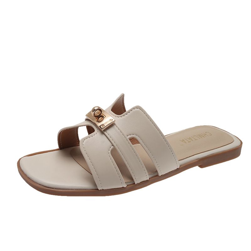 Outer Wear Summer 2023 New One Word Open Toe Lock Sandals And Slippers For Women's Foreign Trade_vogvips.com
