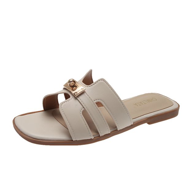 Outer Wear Summer 2023 New One Word Open Toe Lock Sandals And Slippers For Women's Foreign Trade_vogvips.com