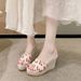 New European And American Style Floral Large Size High-heeled Slippers For Women, Embroidered Waterproof Platform_vogvips.com