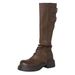 Distressed Leather Knee-High Stacked Boots For Women - Chunky Platform Cowboy Boots With Wrinkle Design - Retro Riding Boots In Black & Brown_vogvips.com