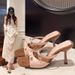 Summernew Arrival Nude Square Toe Bows Sandals Women's Daily Work Clothingslimming Lookeasiest For Match Thin Heel High Heels_vogvips.com