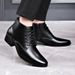 European Warm Series Winter Genuine Leather Chelea For Men Pointed Toe Fleece Lined Lace-up Roman Style Trendy Fahion High Heel Martin_vogvips.com