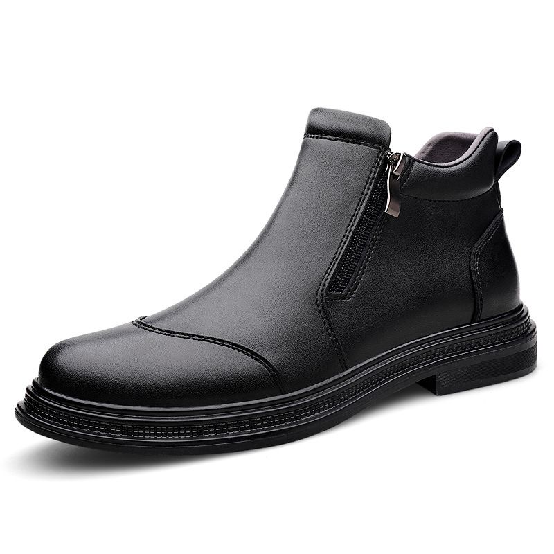 Large Size High-top Tooling Leather Shoes Men's Side Zipper Foot Cover Casual Velvet Leather Shoes_vogvips.com