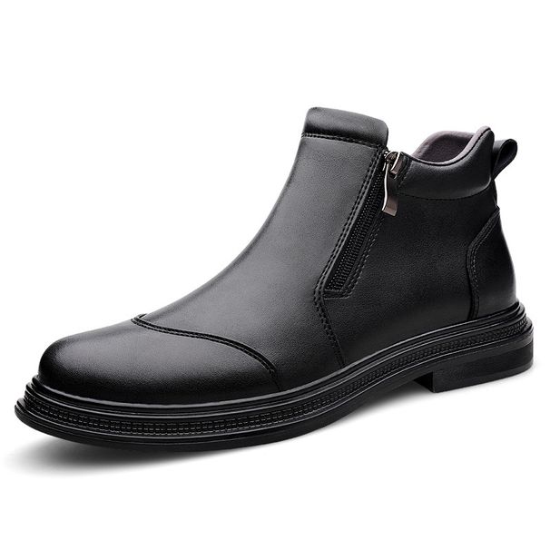 Large Size High-top Tooling Leather Shoes Men's Side Zipper Foot Cover Casual Velvet Leather Shoes_vogvips.com