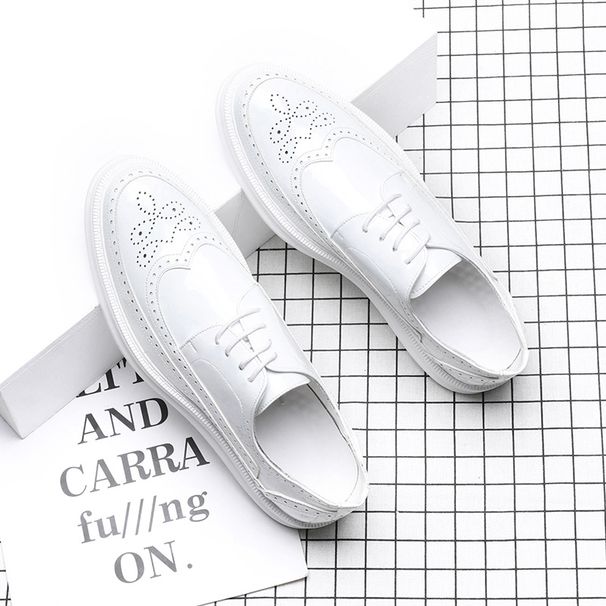 Suitable For All Seasons White Brogue For Men Korean Style Patent Leather Carved Breathable Business Formal Versatile Casual Men's Shoes A310-G_vogvips.com