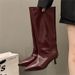 Women's Kitten Heel Pointed Toe Boots - Wine Red Wide-Calf Riding Boots | Soft Synthetic Leather | Fall/Winter Elegant Tall & Ankle Boots_vogvips.com