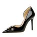 K Banquet Women S Ultra High Fine Heels Lacquered Leather Shallow Mouth Pointed Metal Belt Buckle Decorative_vogvips.com