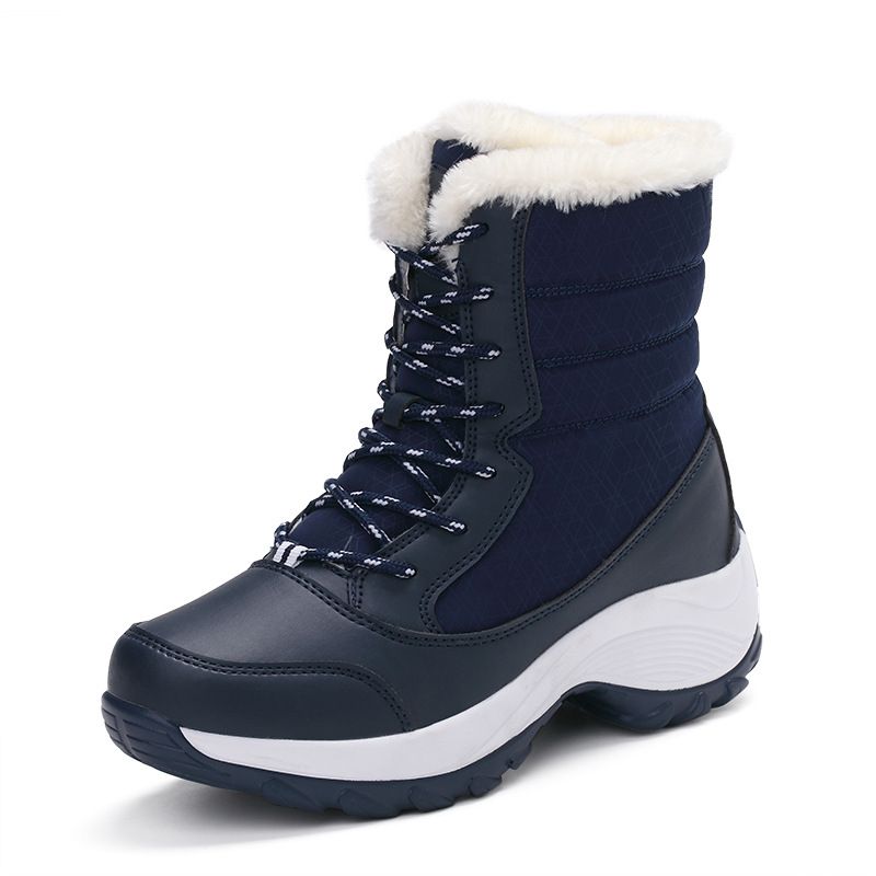 Women's Shoes Winter Snow Boots With Faux Fur Lining, Waterproof Slip-Resistant Casual Shoes, Round Toe Lace-Up Mid Heel Booties For Daily Wear_vogvips.com
