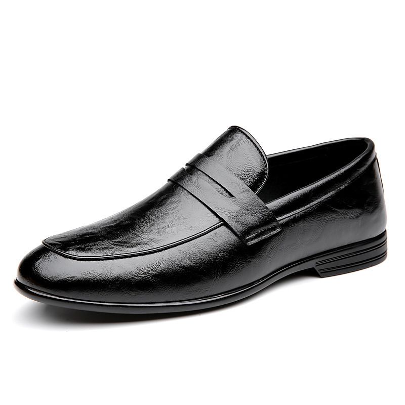 New British Style Loafers For Men, Solid Color Casual Leather Shoes, Slip-On Cowhide Fashion Trend Short Korean Version_vogvips.com