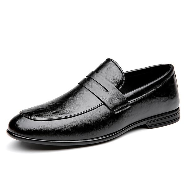 New British Style Loafers For Men, Solid Color Casual Leather Shoes, Slip-On Cowhide Fashion Trend Short Korean Version_vogvips.com