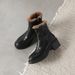 Cameido Women's Sheepskin Faux Fur Lined Chunky Heel Short Boots With Hand - Grabbed Wrinkles For Autumn And Winter_vogvips.com