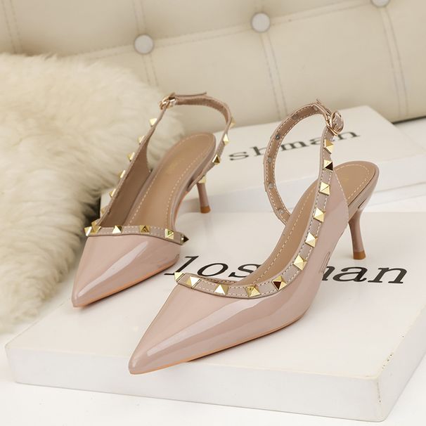 Women's Simple Fashion Sexy Nightclub Stiletto High Heel Shallow Mouth Pointed Rivet Hollow Women's Sandals_vogvips.com