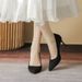 Student Etiquette High Heels Spring And Autumn Stiletto Pointed Comfortable Mid Heel Black Suede Professional Work_vogvips.com
