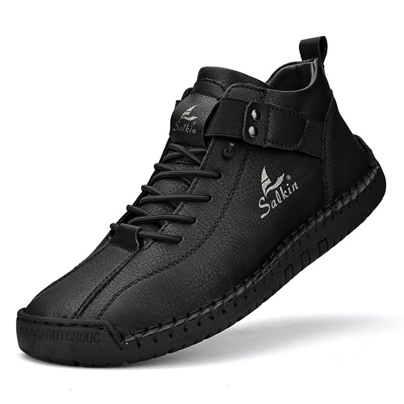Large Size Men's Leather Shoes, Low-Top, Hand-Stitched, Casual Men's Shoes, Flat Slip-On Lazy Shoes, Men's Driving Shoes_vogvips.com