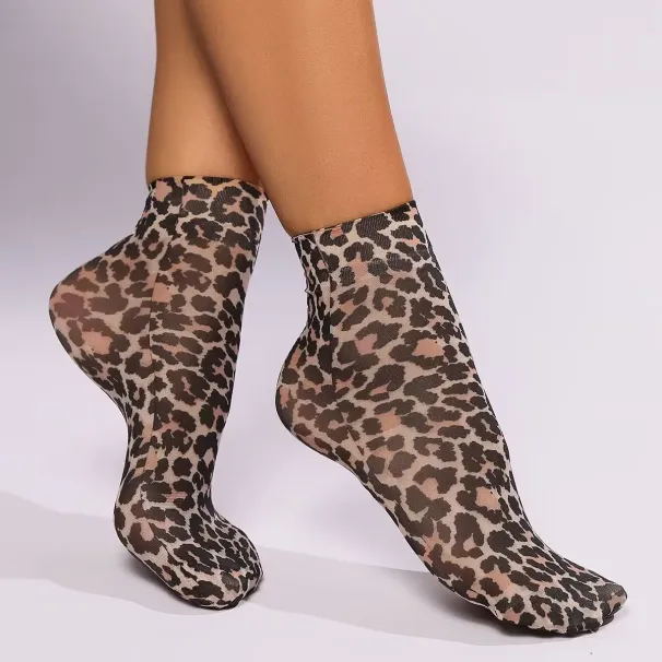 Leopard Large Flower Print Socks Summer Single Shoes Short Stockings High Elastic Comfortable Breathable Ultra-thin_vogvips.com