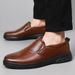 Spring And Autumn Business Formal Men's Youth Versatile Slip-On Casual Leather British Style PU Non-Slip Cold Adhesive_vogvips.com