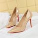 8351 European And American Style Fashion Simple Stiletto Heel Glossy Patent Leather Shallow Mouth Pointed Toe Women's_vogvips.com