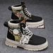 Men's Fashionable Chunky Sole Martin Boots With Fleece Lining - Waterproof PU Leather Round Toe Boots For Winter & Fall (Grey/Khaki/Black)_vogvips.com