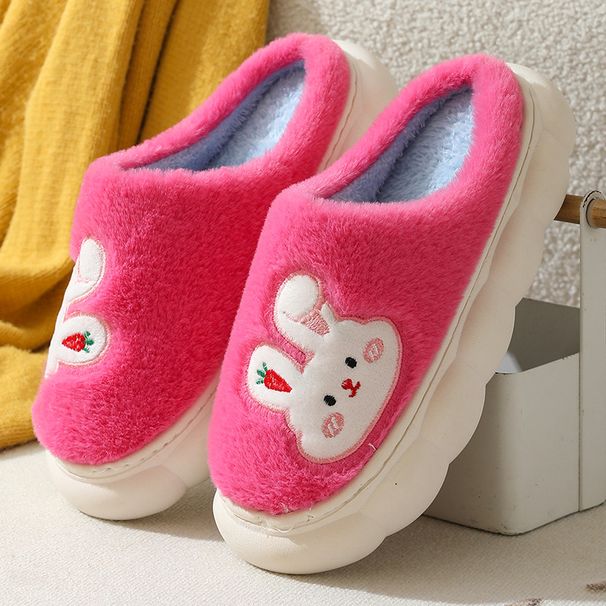 Autumn Home Furry For Women Cute Rabbit Thick Sole Cotton Slippers Winter Fleece Warm Maternity Non-Slip Shoes_vogvips.com