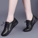 Lace Up Flat Sole Women's Handmade 2025 Autumn Edition Round Toe Soft Leather Casual Black Sports Shoes_vogvips.com