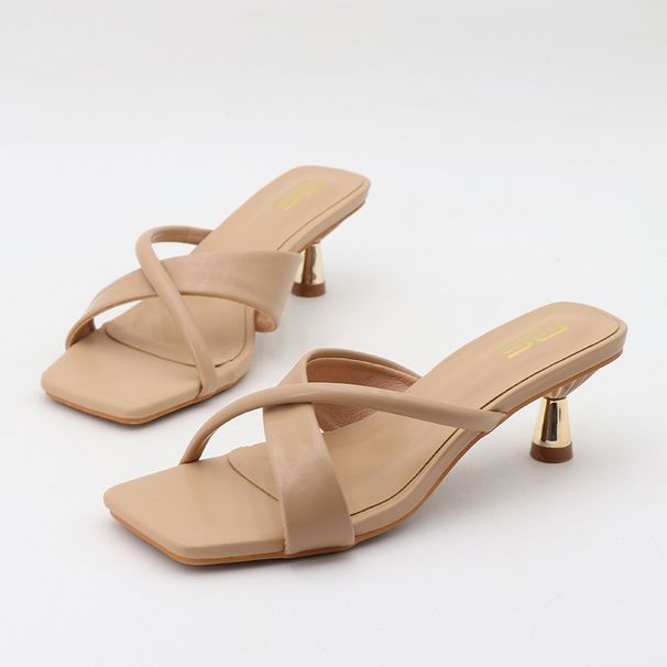 Women's Shoes Summer New Square Toe Low Heel Sexy Sandals For Wear Outside, Versatile Fashion Stiletto Heel Plus Size Black Slippers_vogvips.com