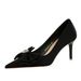18249-AH33 Korean Style Banquet Women's High Heels Stiletto Shallow Mouth Pointed Toe Satin Bow Single Wedding Shoes_vogvips.com