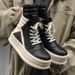 Inverted Triangular Thick Baseplate Shoes Men's Black And White Leather Dark High Street Couple Tide Shoes_vogvips.com
