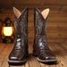 Men's Classic Western Cowboy Boots With Alligator Embroidery & Wooden Heel - High Top Vintage Style For Casual & Work_vogvips.com