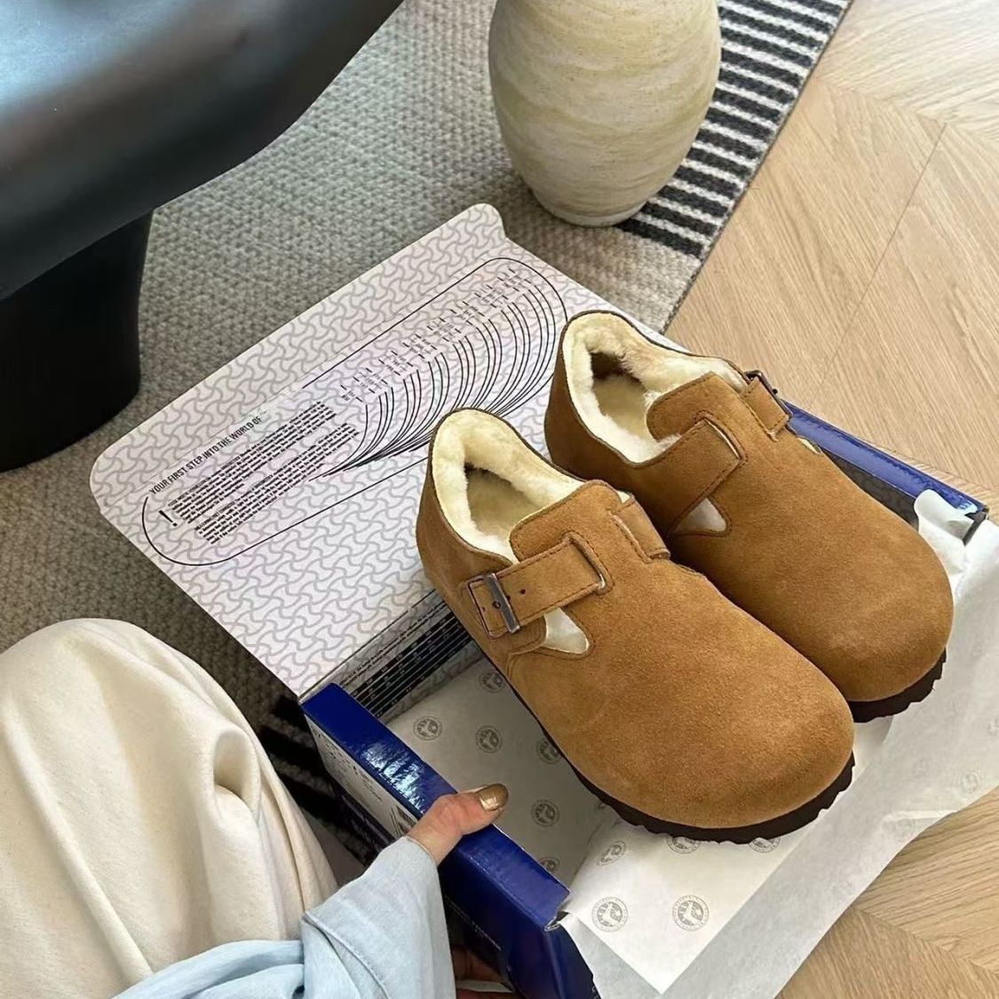 Sanpo New Birke Nstock Full Coverage Unisex Sheepskin Snow Boots Comfortable Slip-On Women's Cotton Shoes_vogvips.com