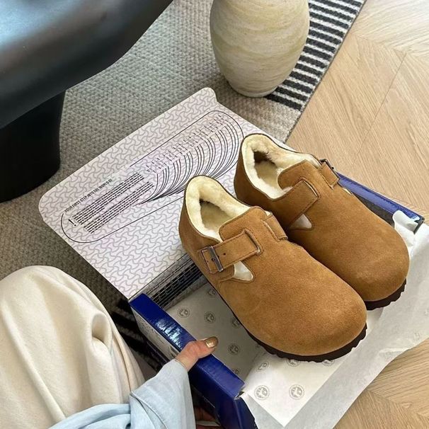 Sanpo New Birke Nstock Full Coverage Unisex Sheepskin Snow Boots Comfortable Slip-On Women's Cotton Shoes_vogvips.com