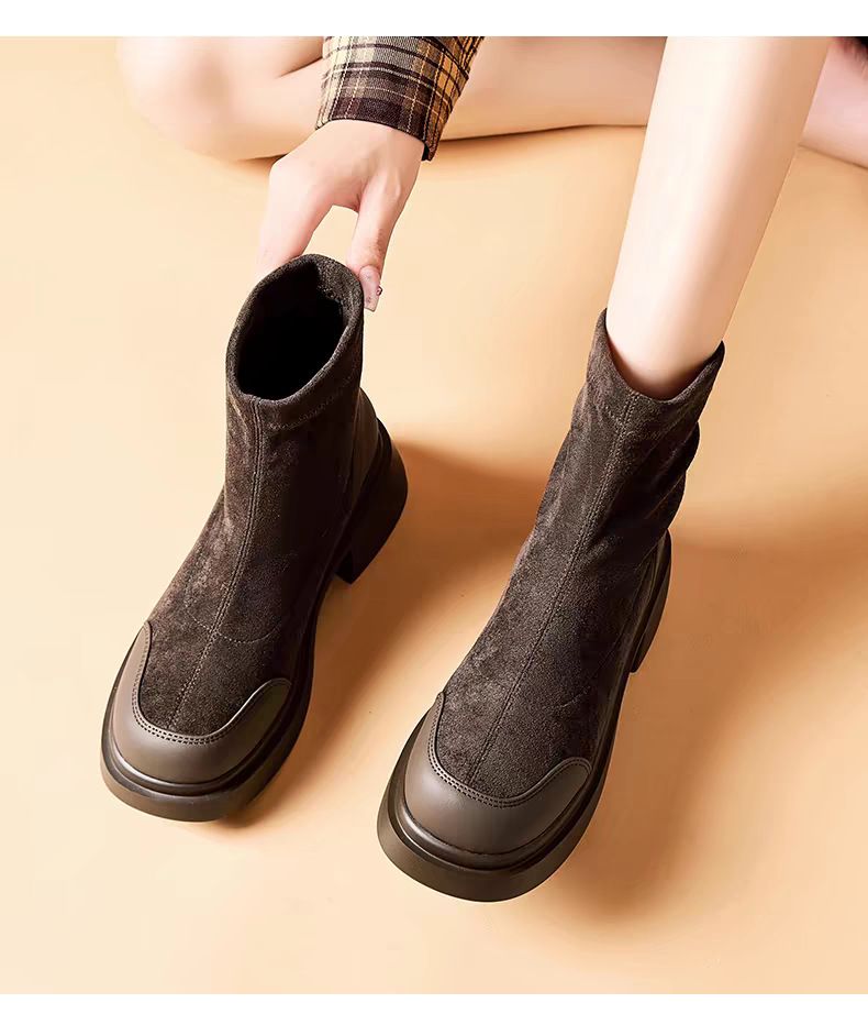 Slim Boots Elastic Boots For Women's Autumn And Winter Maillard Ankle Boots_vogvips.com