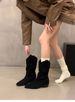 Chunky-heeled Suede Mid-calf Knight Boots For Women, Slim Short Boots For Autumn And Winter 2025_vogvips.com