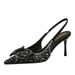 French Sweet Style Sequin Bead Bow High-heeled Shoes With Pointed Back And Empty Back Straps, Single Shoe For Women_vogvips.com