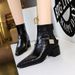 Retro European Style Mid-Heel Chunky Heel Pointed Toe Ankle Boots With Metal Buckles - Winter Fashion Short Boots For Women (Black, Dark Brown)_vogvips.com
