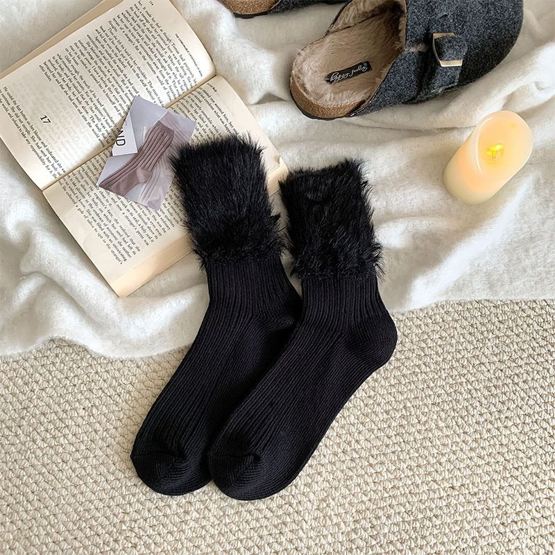 Furry Socks For Women's Autumn And Winter Outerwear, Paired With Burken Shoes And Mid-calf Socks_vogvips.com