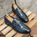New Fashion Men's British Black Business Casual Loafer Shoes Daily Driving Office Leather Shoes One Foot Pedal Lazy Brown Banquet Dress Wedding Men's_vogvips.com