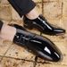 Pointed Toe retro British men's business casual leather shoes Korean patent leather men's lace-up leather shoes plus size men's shoes 48_vogvips.com