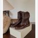 Cowhide Version~ Same Style Round Toe V-Cut Western Cowboy Chunky Heel Mid-Calf Short Women's Martin Boots_vogvips.com