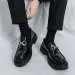 Men Black Patent Leather Shock Aborption Loafer Gold Horebit Buckle Thick Lug Sole Slip On Platform Caual Dre_vogvips.com