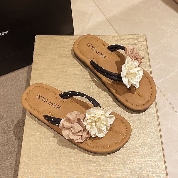 Women's Cute Floral Flat Flip Flops Summer Wear Easy Match Skirts Versatile Flip Flops_vogvips.com