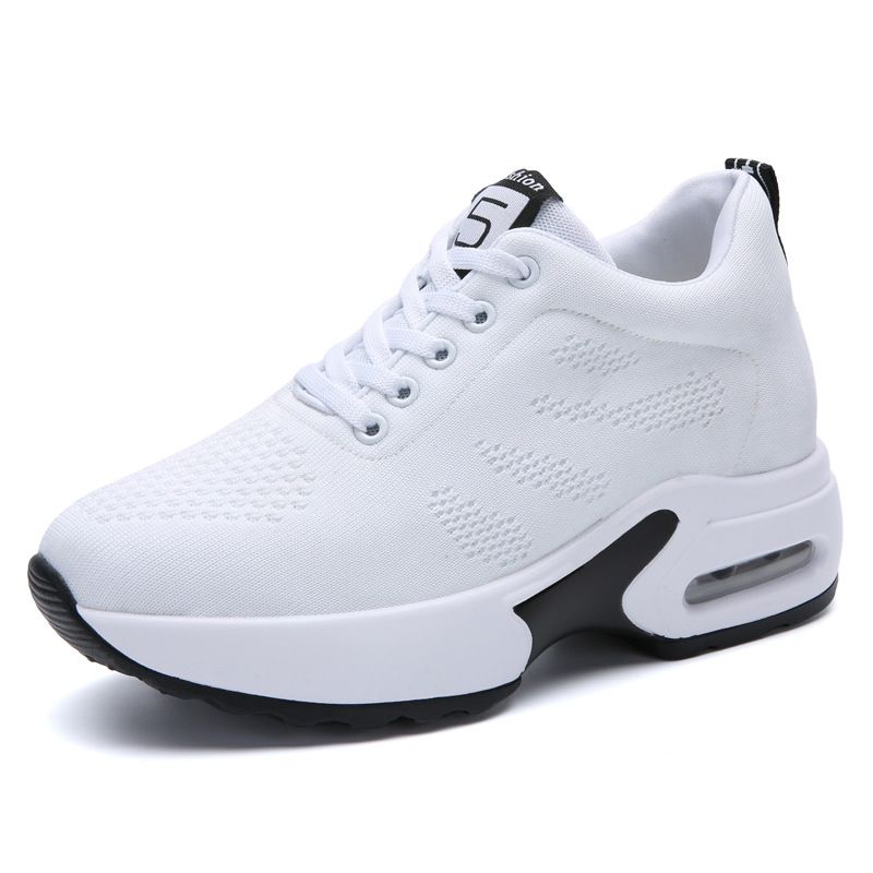 Women's Shoes With Inner Height Increase, Mesh Breathable Air-cushioned White Shoes_vogvips.com