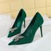 825-K53 Style Banquet High Slim Heels, Women's Sh, Suede, Shallow Mouth, Pointed Metal Butterfly Rhinestone Single_vogvips.com