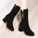 2025 New Over-the-Knee Mid-Calf For Women, Autumn And Winter Fashion, Fleece-Lined, Warm, Suede Leather, Mid-Heel Martin_vogvips.com