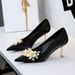 9527-H97 French-style Elegant High-heeled For Women With Rhinestone Flowers, Pointed Toe, Shallow Cut, Stiletto Heel,_vogvips.com
