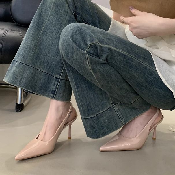 French Style High Heels Peep Sandals For Women 2025 Spring Summer New Elegant Stiletto Pointed Toe Black Single Shoes To_vogvips.com