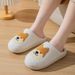 Cixi Cotton Women Indoor Cartoon Corgi Couple Warm Non-Slip Furry Slippers For Men_vogvips.com